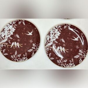 Rosanna Christmas Side Salad Plates Saucers 8 In Round Set Of 2 Red White Doves